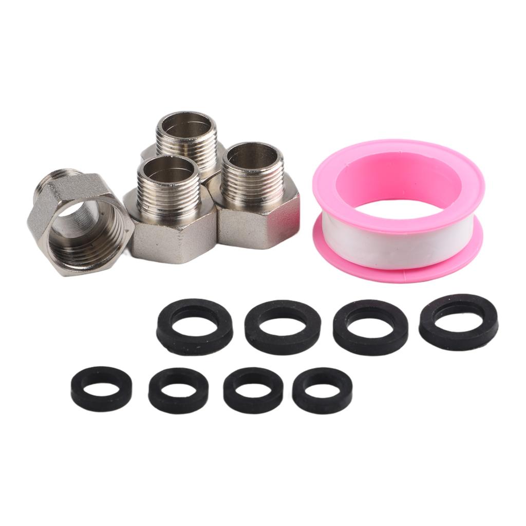 Copper 3/8 Male to 1/2 Female Thread Plumbing Connector with Integrated Rubber Gasket for Leak Resistant Seals
