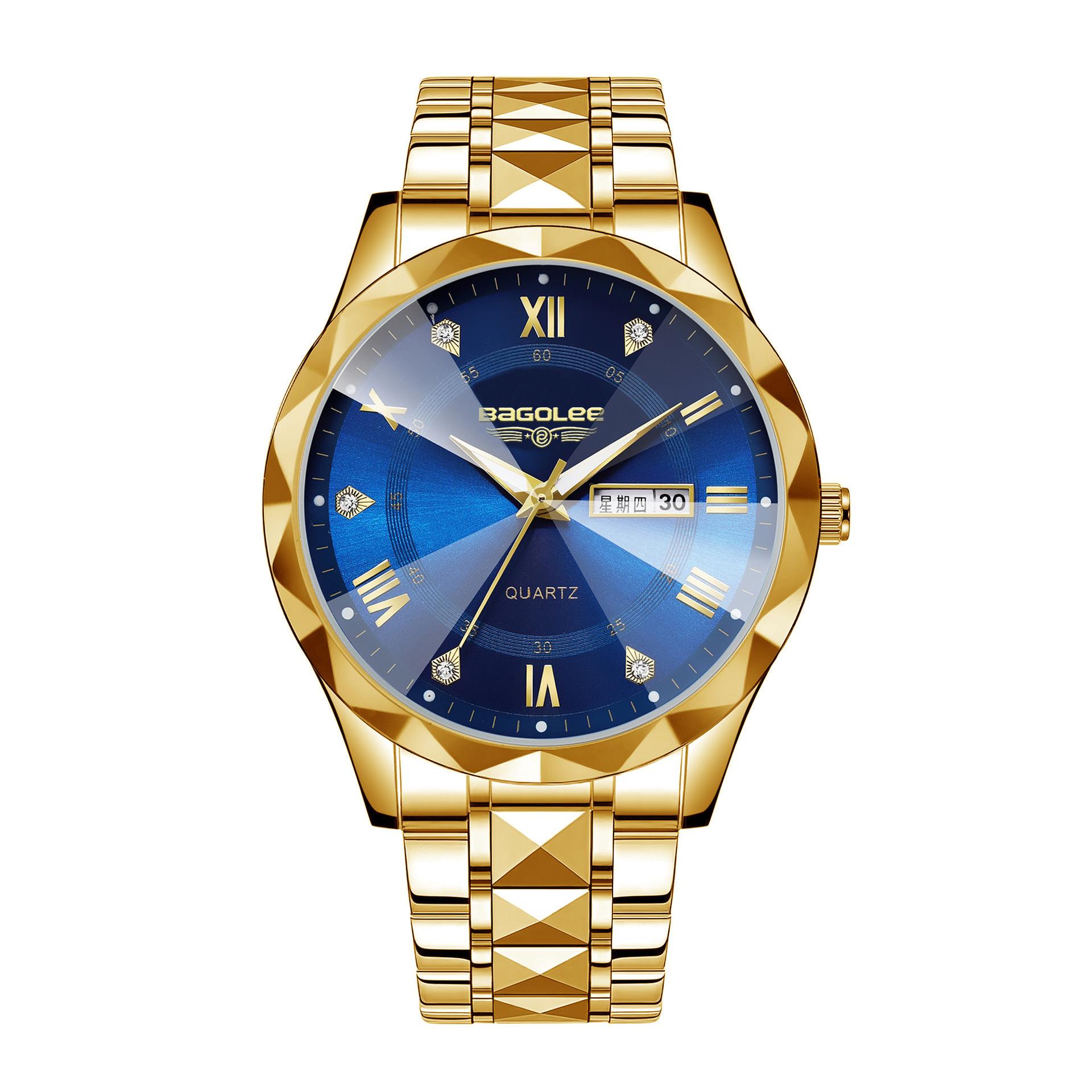 Men s watch waterproof double calendar luminous business watch quartz watch