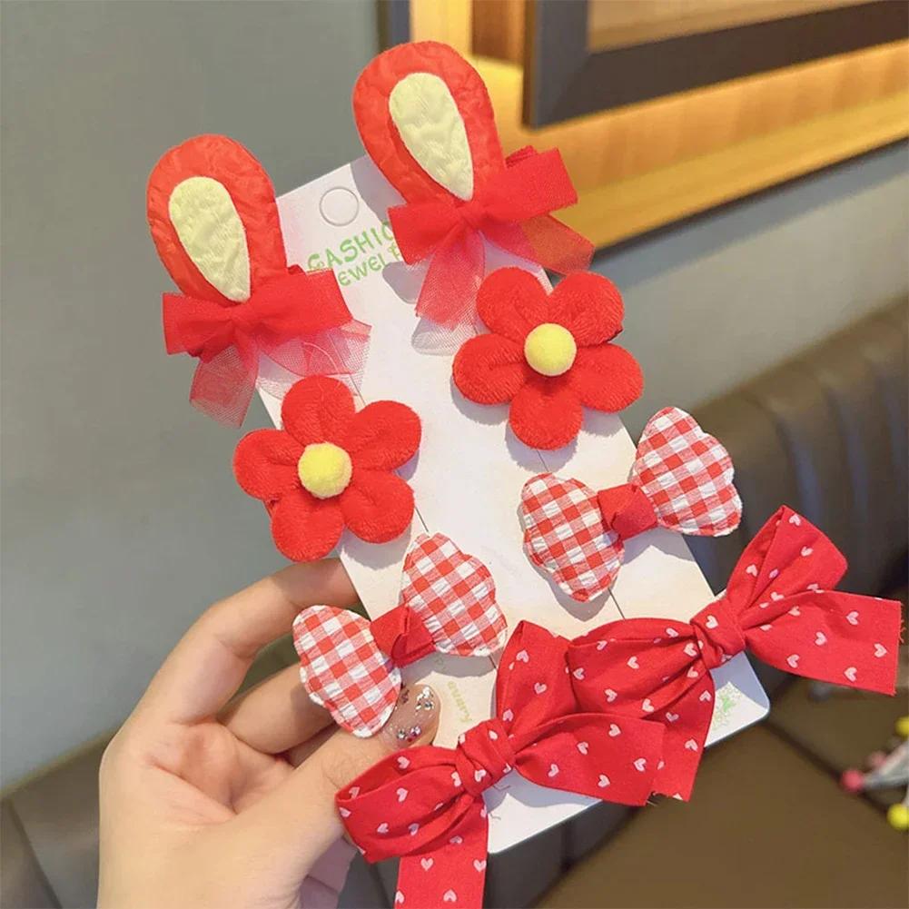 8pcs/set Cute Cartoon Rabbit Ear Hairpin Fabric Embroidery Flower Bowknot Hair Clips Girls Headwear Hair Accessories