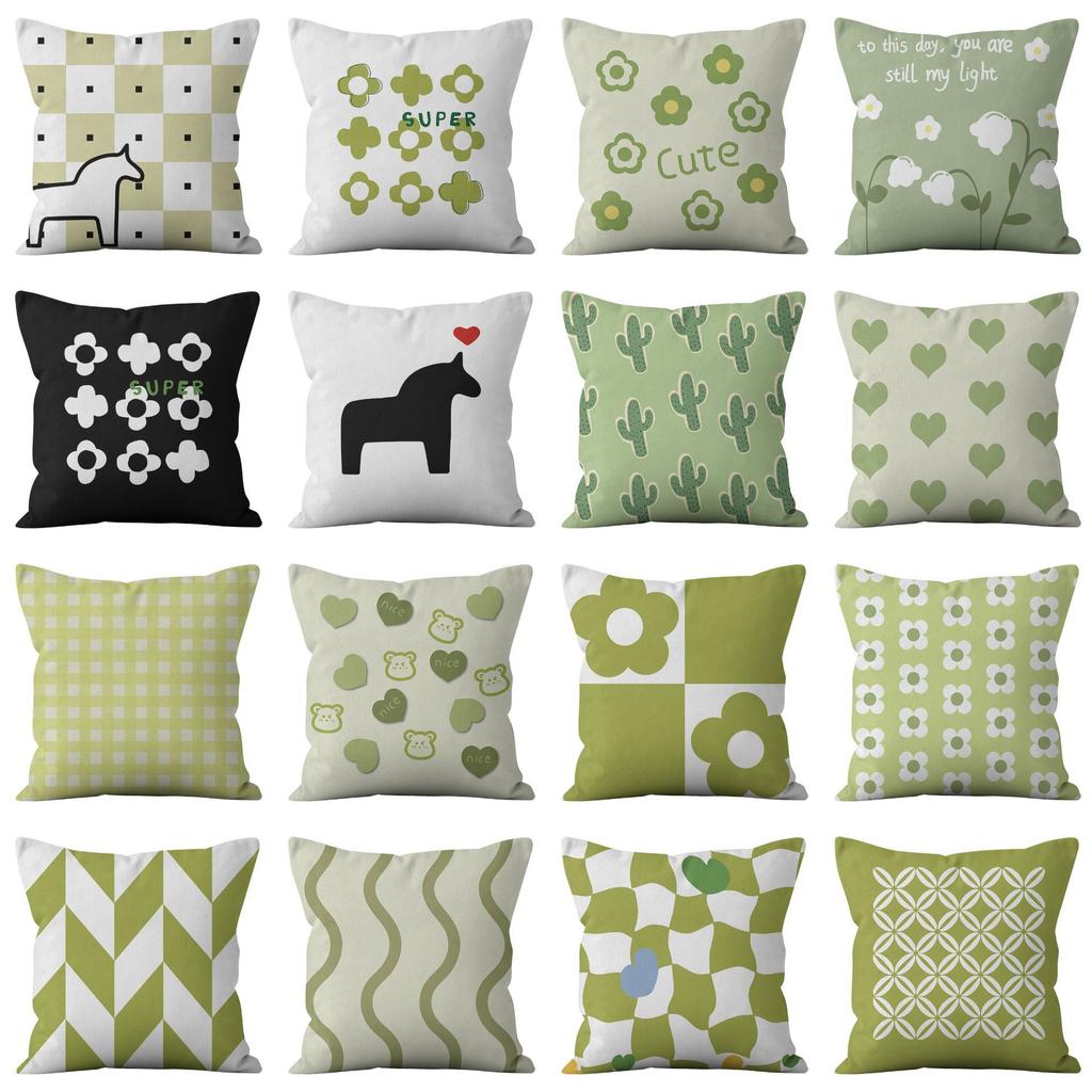 Small Clear Green Geometric Flower Print Pillowcase Short Velvet Cushion Living Room Sofa Pillowcase