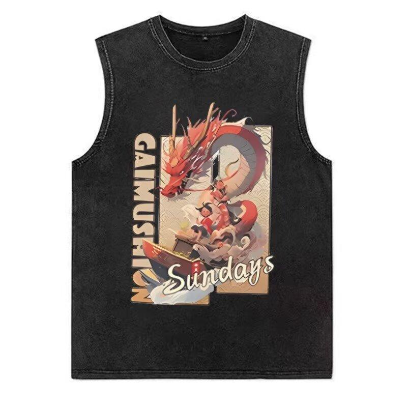 Camiseta sin mangas estampada para hombre Camiseta sin mangas casual de verano holgada de moda para hombre Estilo Ins Top sencillo estampado