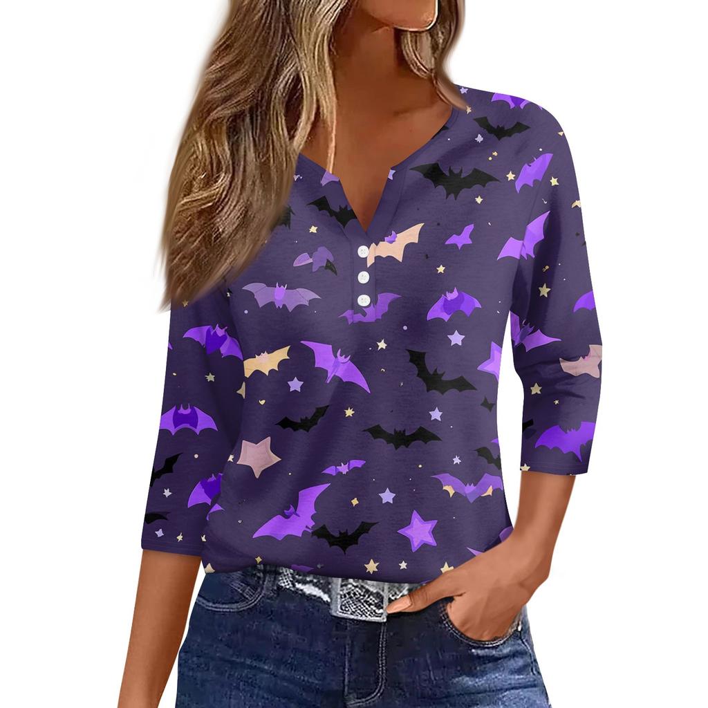 Women's Casual Fashion Sexy Comfortable V-Neck Halloween Seven Sleeve Top