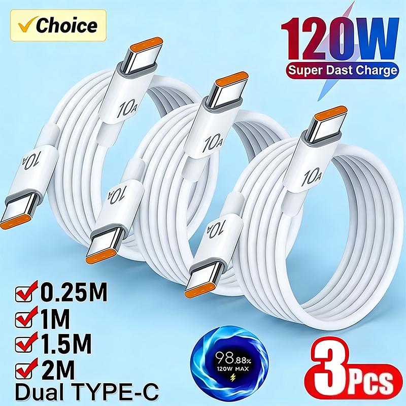 1/3Pcs 10A Cable 120W Super Fast Charging Highspeed Data Transfer Type C To Type C Cable For iPhone Samsung Xiaomi Charger Cable