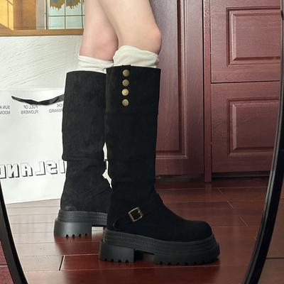 Two Knee Boots for Children 2025 New Autumn Retro Versatile, Thin and Heightened Thick-soled Western Knight Boots for Women