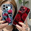 Scarlet Red Rose Flower Pattern Case For iPhone 17 Pro Max Coque iPhone 16 15 14 13 Pro Max 11 Clear TPU Silicone Soft Cover