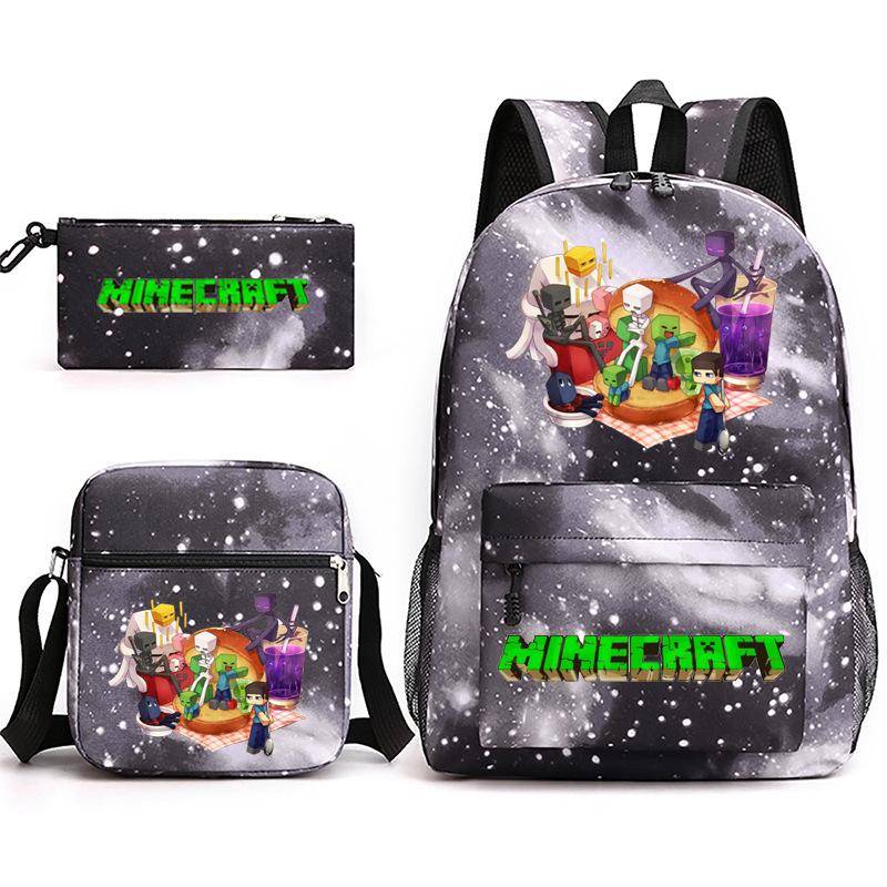 2022 Cross-border Starry Sky School Bag Three-piece Casual Fashion My World Game School Travel Bag