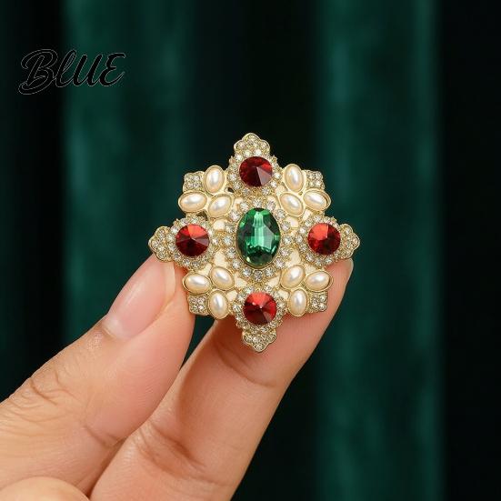 Coat Brooch Accessory Dazzling High-Saturation Imitation Gemstones Faux Pearls Inlaid