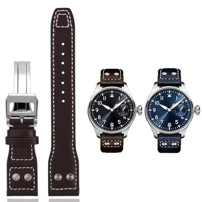 High Quality Genuine Leather Rivets Watchband 21mm 22mm Fit For IWC Big Pilot Spitfire TOP GUN Brown Blue Cowhide Watch Straps