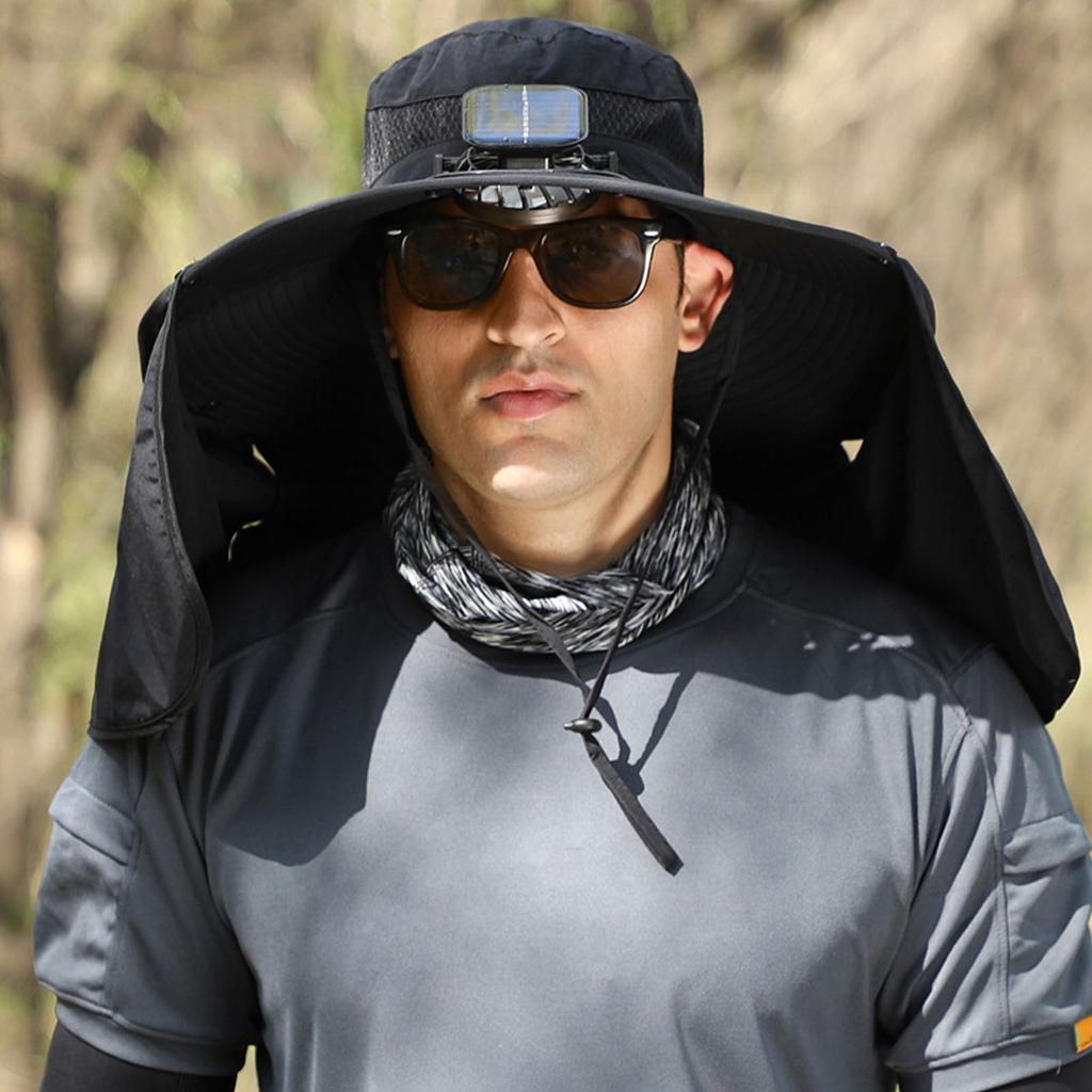 Solar Fan Sun Hat USB Rechargeable   UPF50 Waterproof Wide Brim Fishing Hat with Neck Flap for Beach Garden Outdoor Sports