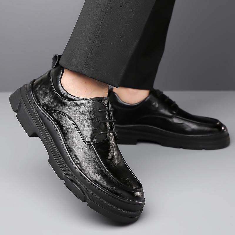 Fashion Casual Leather Shoes Men Lace Up High Sole Platform Business Office Black Fashion Dress Formal Wedding Party Shoes Men Oxfords