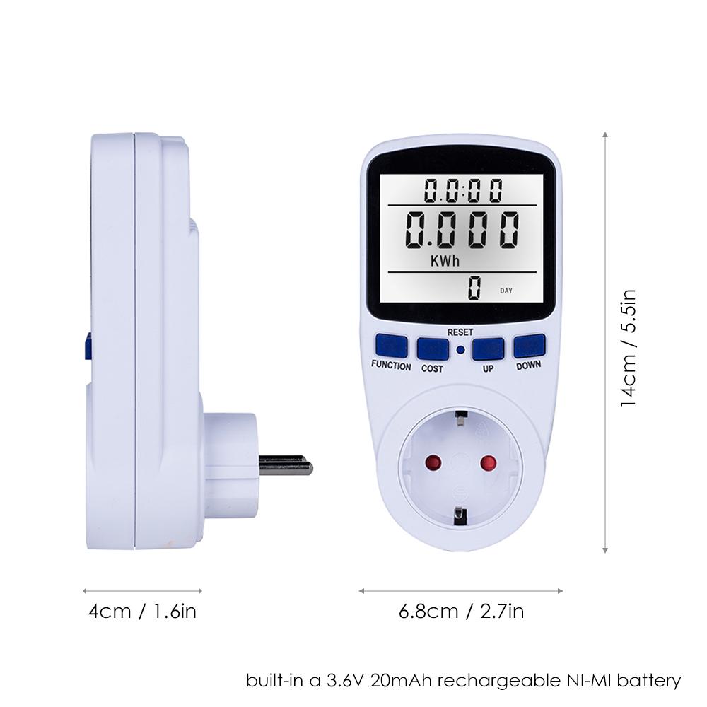 LCD Display Electricity Usage Power Meter Socket Energy Watt Volt Amps Wattage KWH Consumption Analyzer Monitor Outlet--with Backlight AC230V.250V