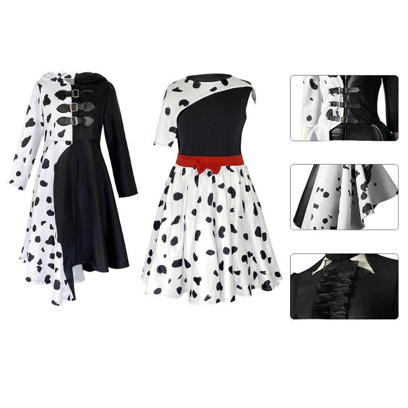 Bezauberndes Kinder Cruella De Vil Gepunktetes Cosplay Kostüm Kleid Für Theatralische Aufführung