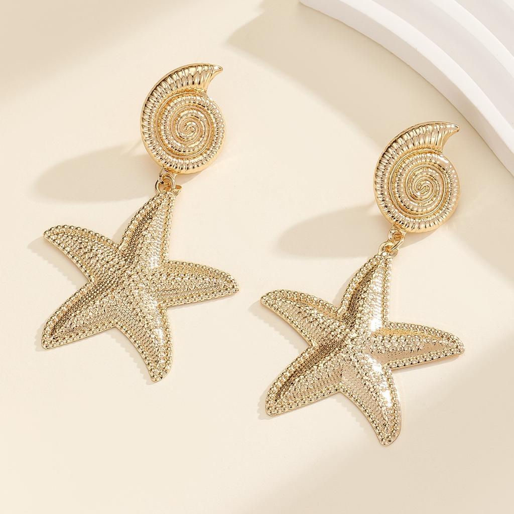 Holiday Style Starfish Earrings Conch Geometric Versatile Exaggerated Earrings for Women