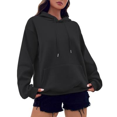 Damenmode Herbst und Winter einfarbig Langarm Kapuze lose Fleece Sweatshirt