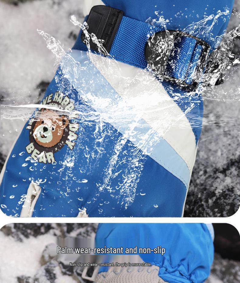 Kids' Cartoon Ski Gloves: Non-Slip, Fleece-Lined, Waterproof, Windproof, Coldproof for Winter Cycling and Snow Play.