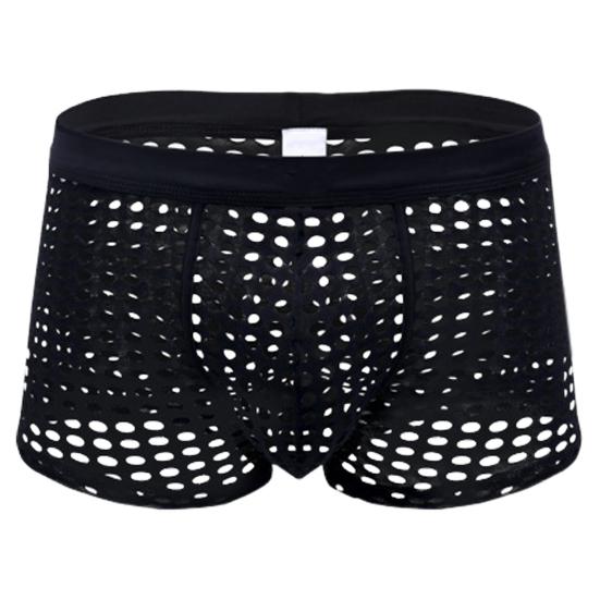 Men Sexy Hollow Out Shorts Briefs Low-rise Breathable Mesh Underwear Solid Color 3D