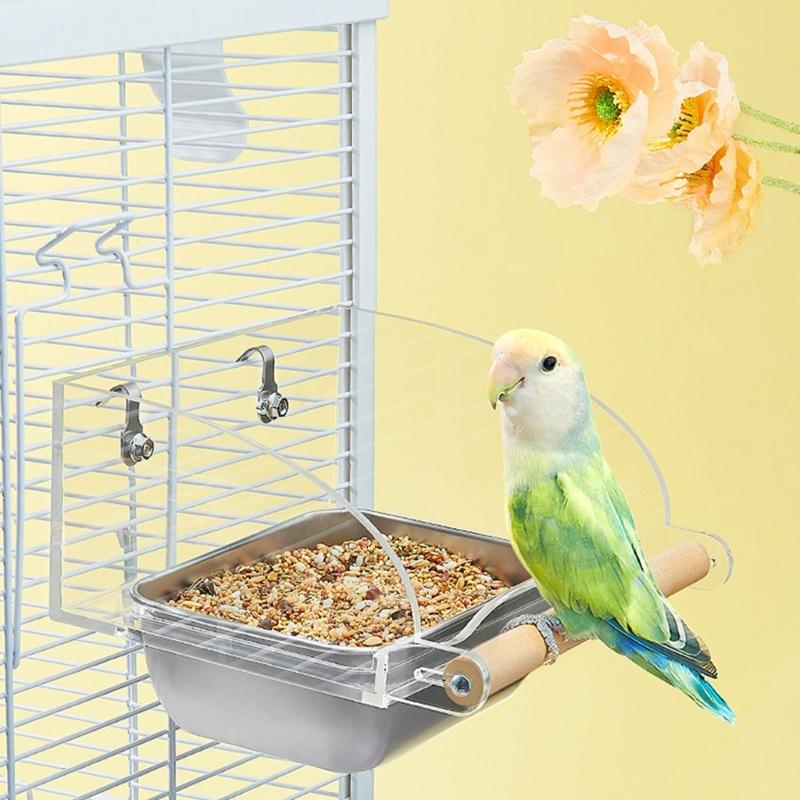 Parrots Food Bowl Acrylic and Sainlessed Steel Parakeet Food Container Anti Spill Design for Home and Bird Enthusiasts