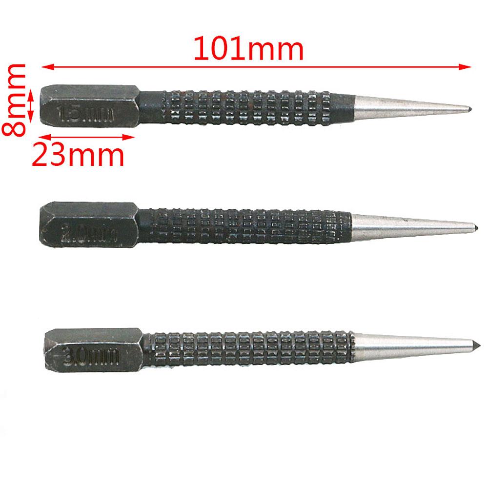 

1.5mm/2mm/3mm Metal Center Pin Punch Spring Loaded Marking Starting Holes Tool Wood Press Dent Marker Woodwork Tool Drill Bit 3PCS