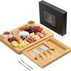 Bamboo Cheese Board Set With Knife Utensil Holder Modern Square Serving Tray Kitchen Picnic Outdoor Use