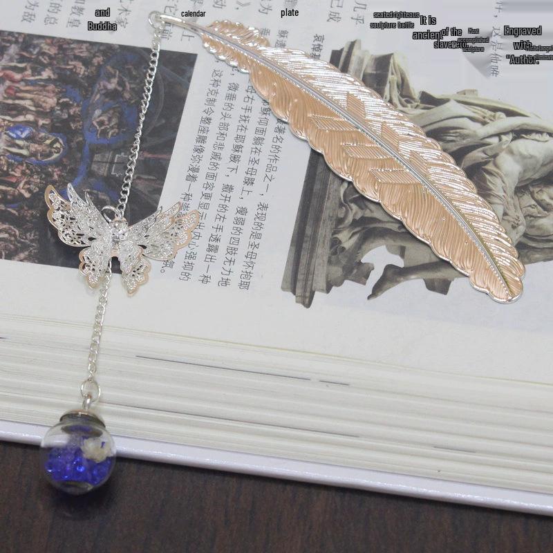 Chinese Cross-border Metal Feather Bookmark: Classical Leaf Vein Design, Creative Stationery, Ancient Style Cultural Gift