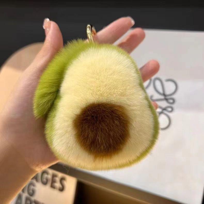Adorable Faux Mink Fur Avocado Keychain & Plush Backpack Charm