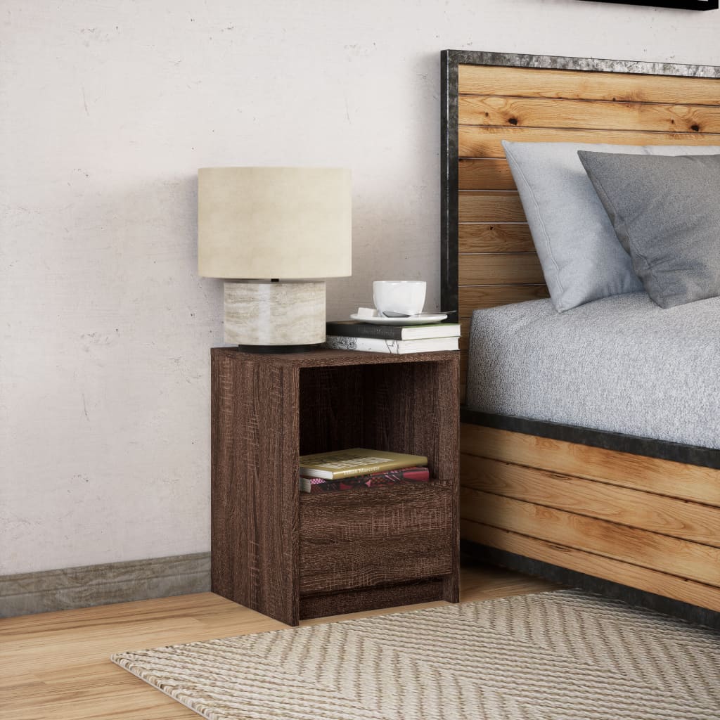Nightstand with LED Lights Brown Oak Effect Wood Based Material