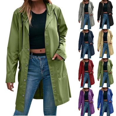 Damen Solid Stripe Regenjacke Outdoor Plus Wasserdichter Regenmantel mit Kapuze und winddicht