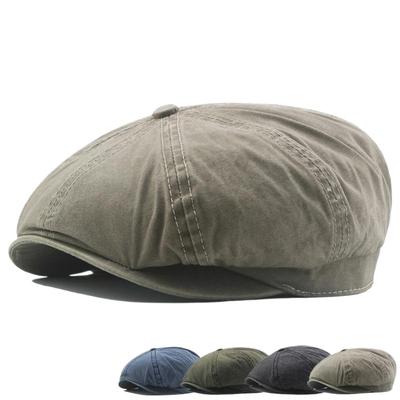 New Autumn Washed Pure Cotton Octagonal Hat Men's Big Head Circumference Fully Sealed Painter Hat Retro Old Newsboy Hat Tide