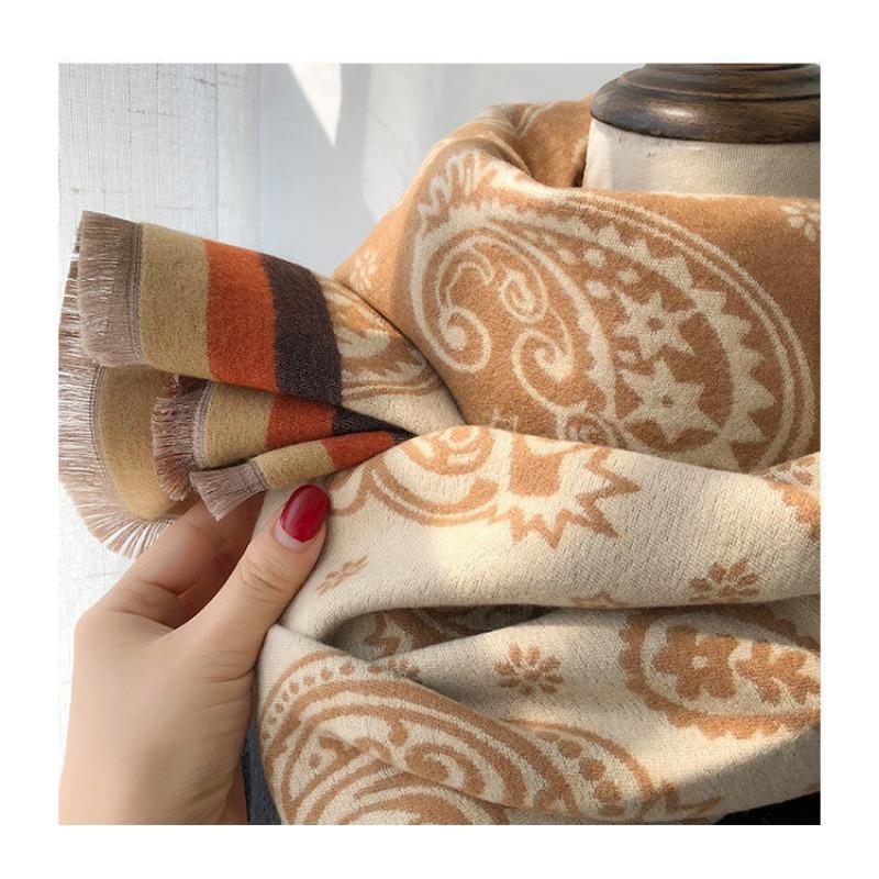 Thickened Imitation Cashmere Shawl Women's 190x65 Long Skin-showing White Temperament Mother Scarf