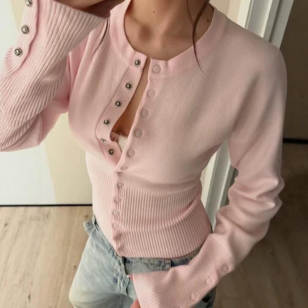 New French Classic Round Neck Knit Cardigan - Women's Autumn/Winter Sweater