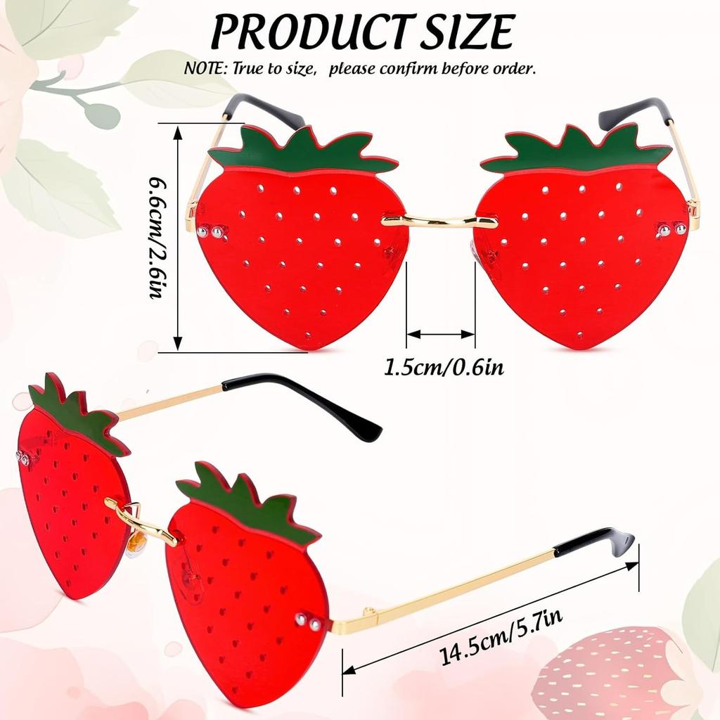 Strawberry Shape Sunglasses Red Strawberry Rimless Sunglasses Fruit Theme Party Prom Accessories Costumes Glasses for Women Summer Holiday Birthday
