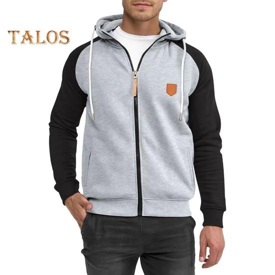 

Мужская толстовка с капюшоном на молнии с длинными рукавами, цветными блоками, карманами на шнурке, эластичными манжетами и подолом, кардиган с капюшоном, тонкая повседневная одежда, повседневное спортивное пальто S светло-серый