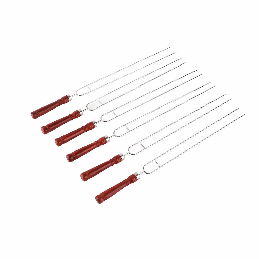 6pcs Barbecue Fork 2pcs Silicone Barbecue Brush Stainless Steel Roasting Stick U-shaped Hot Dog Fork with Wooden Handle