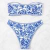 Damen Neuer Blau-Weiß-Porzellan-Druck mit Brust Sexy Bikini Badeanzug