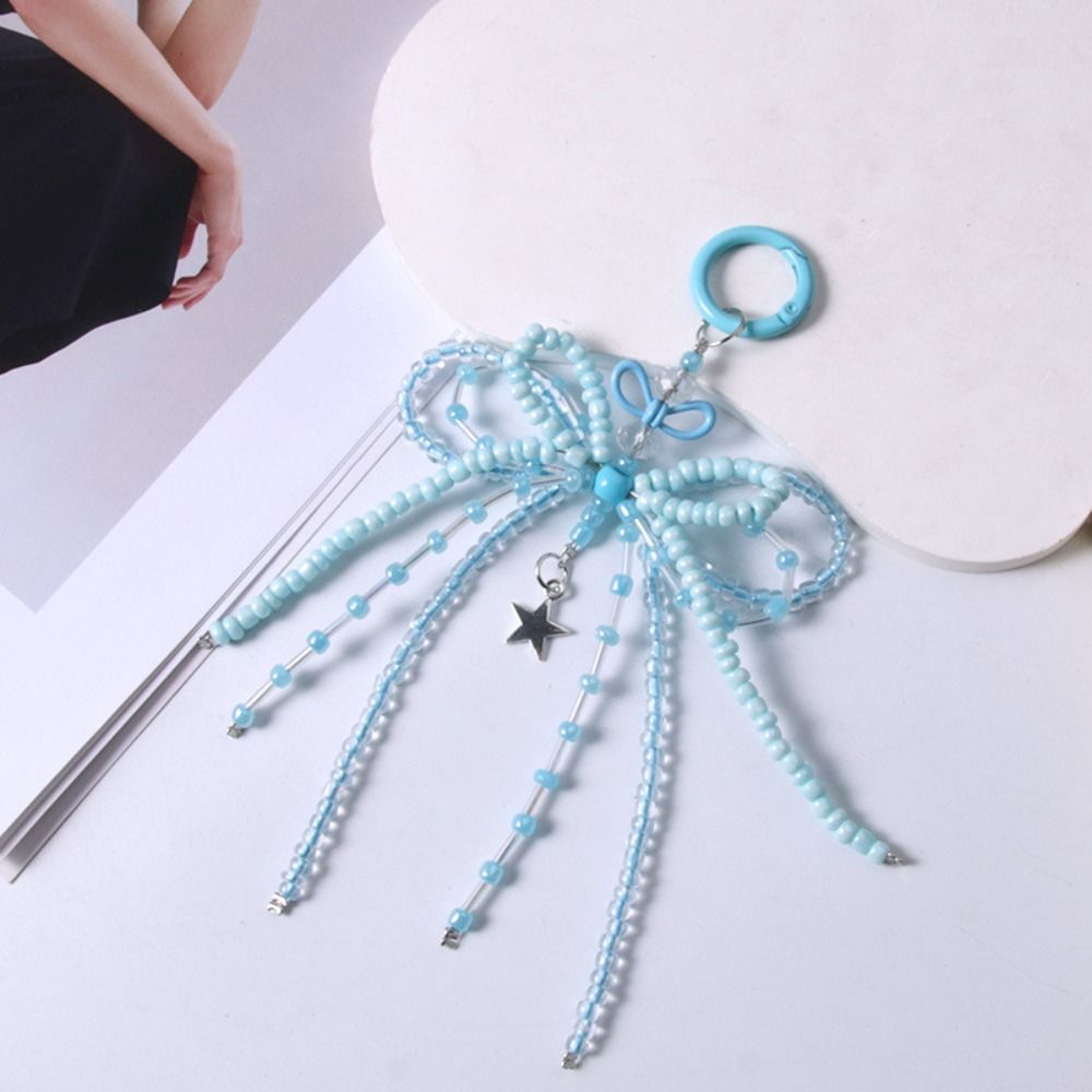 Plaid Pearl Bow Key Ring Zinc Zinc Alloy Y2k Bag Pendant Versatile Bowknot Keychain  Hanging Accessories