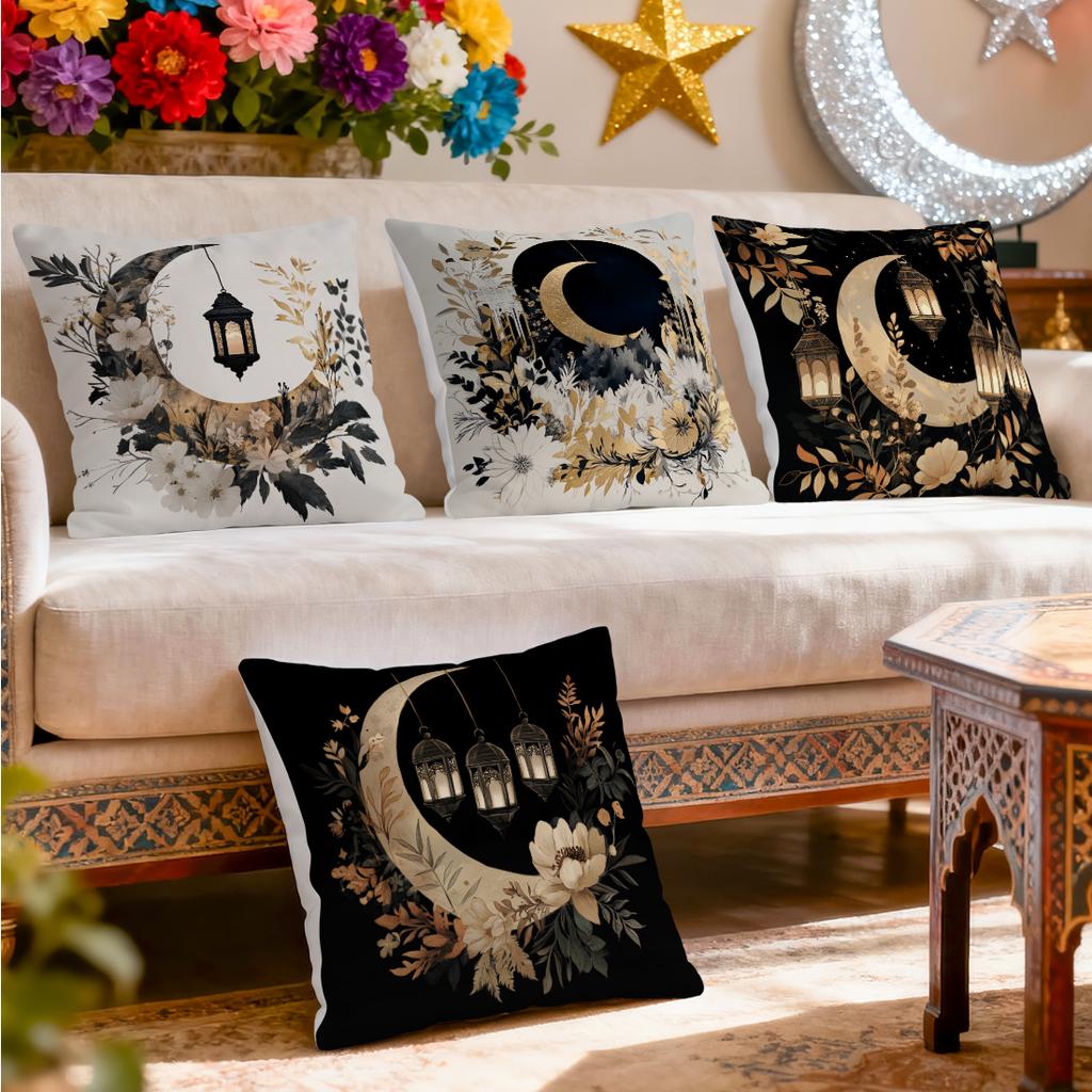 Ramadan Crescent And Plant Pillowcase Bedroom Sofa Cushion Cover 100% Polyester Living Room Cushion Pillowcase Home Decor