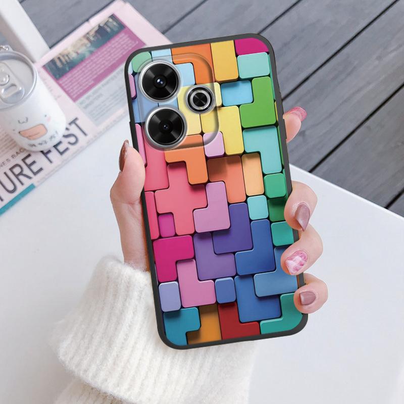 For Redmi 13 4G Phone Case Brown Leopard Print Soft Silicone TPU Cover Colorful Marble Fundas For Xiaomi Redmi 13 Redmi13 Coque