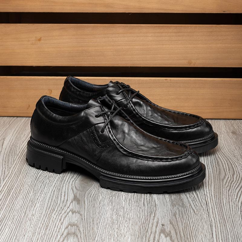 Casual Leather Shoes Men's Autumn and Winter New Men's Fashion Breathable Leather Round Head Black Lace-up Business Versatile Shoes