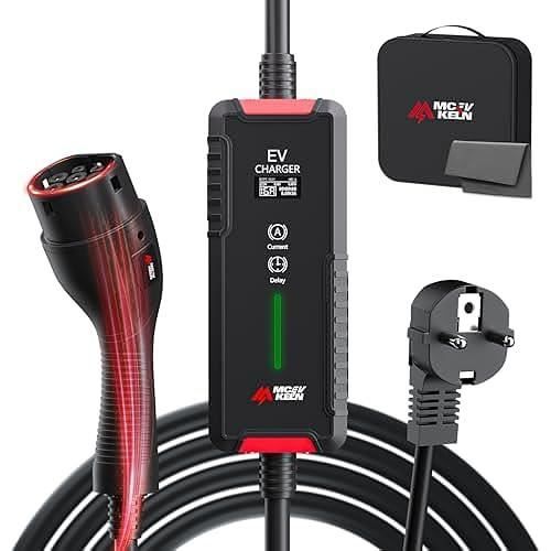 MCEVKELN Chargeur Type 2 3.6KW Chargeur Voiture Electrique Avec Schuko, Courant Commutable 6-16A, IP65 5M EV Cable De Recharge Type