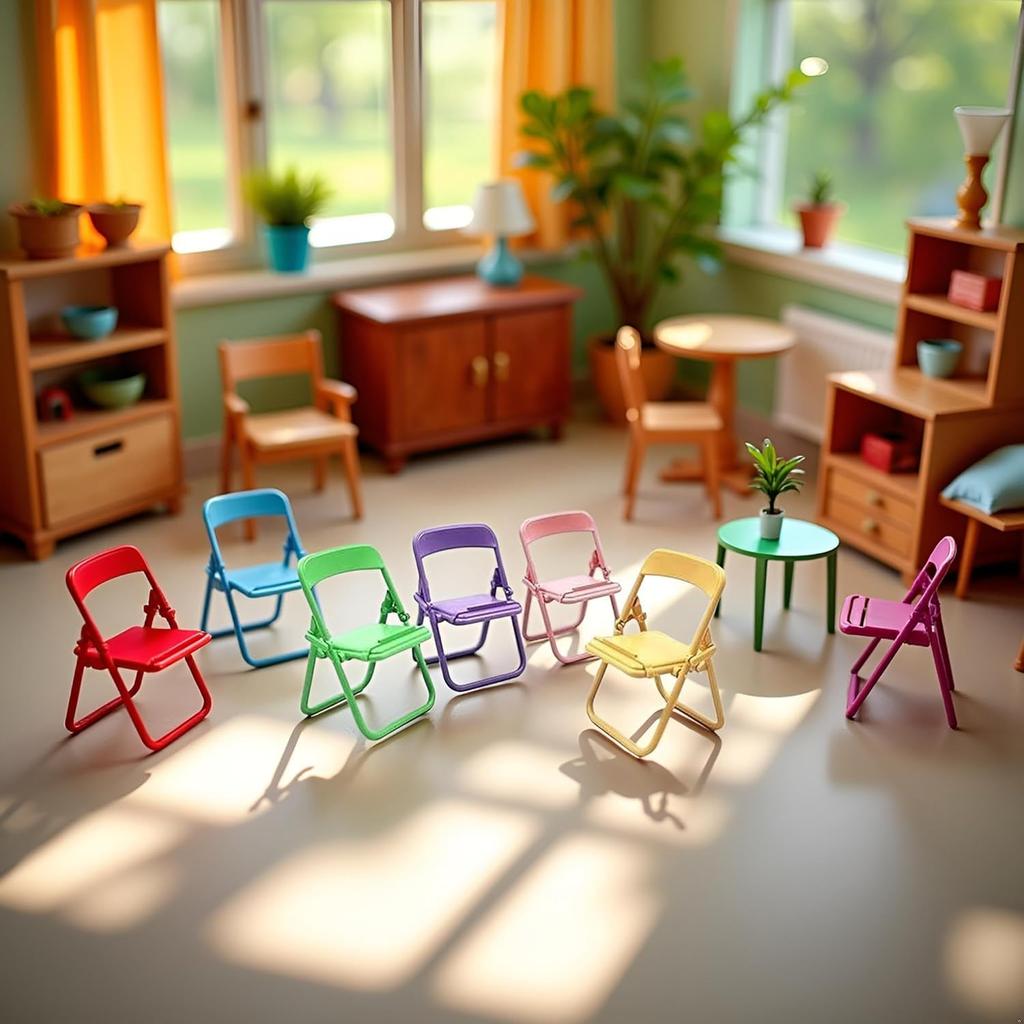 Multicolor Simulation Mini Folding Back Small Chair Model Dollhouse Miniature Plastic Scene Prop Micro Landscape Dollhouse Furniture Mini Chair