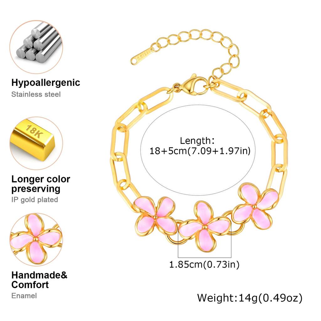 Luxuriöses Rosa Blumenarmband für Damen Mädchen Süß Verstellbare Gliederkette Florale Armbänder Goldfarben Anhänger Schmuck Geschenk