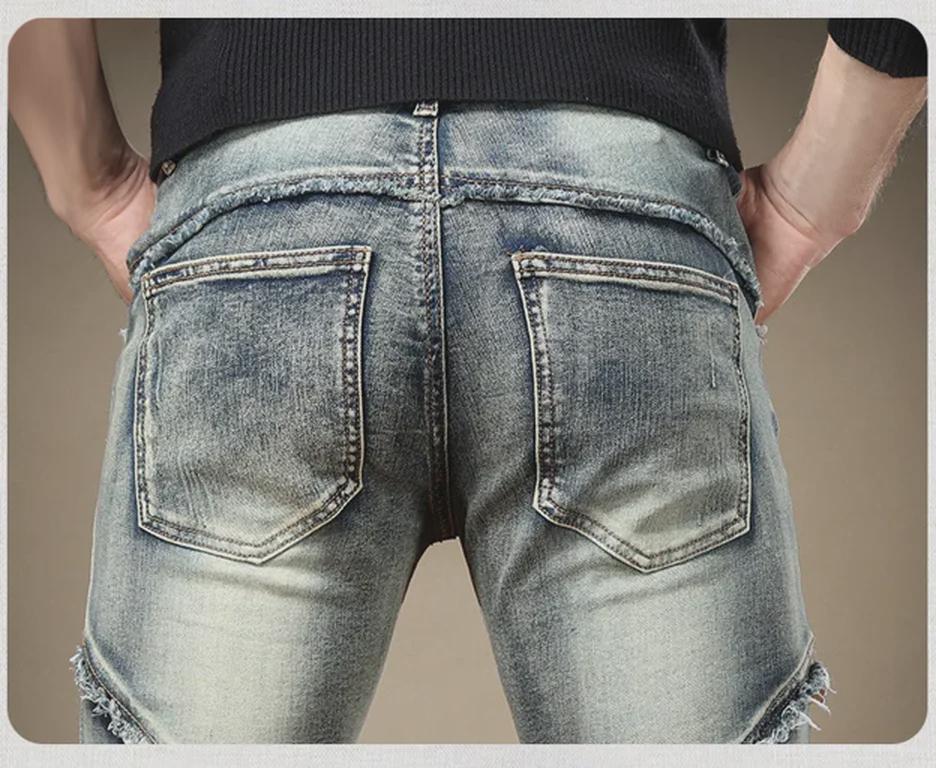 Men's Retro Styled Slim Fit Workwear Jeans with Scraped Edges - Spring & Autumn Trends