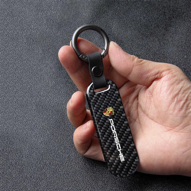 Carbon Fiber Car Keychain Key Ring Anti-Loss Keyring For Porsche Panamera Cayenne 911 718 Taycan Macan Carrera-GT 944 918-Spyder