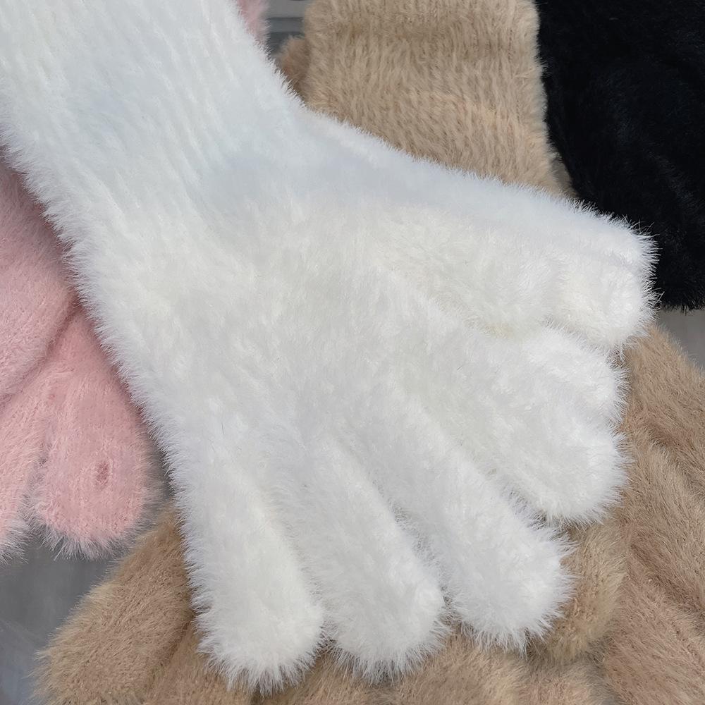 Windproof Faux Fur Gloves Warm Winter Women Mittens Soft Plush Knitted Gloves  Outdoor