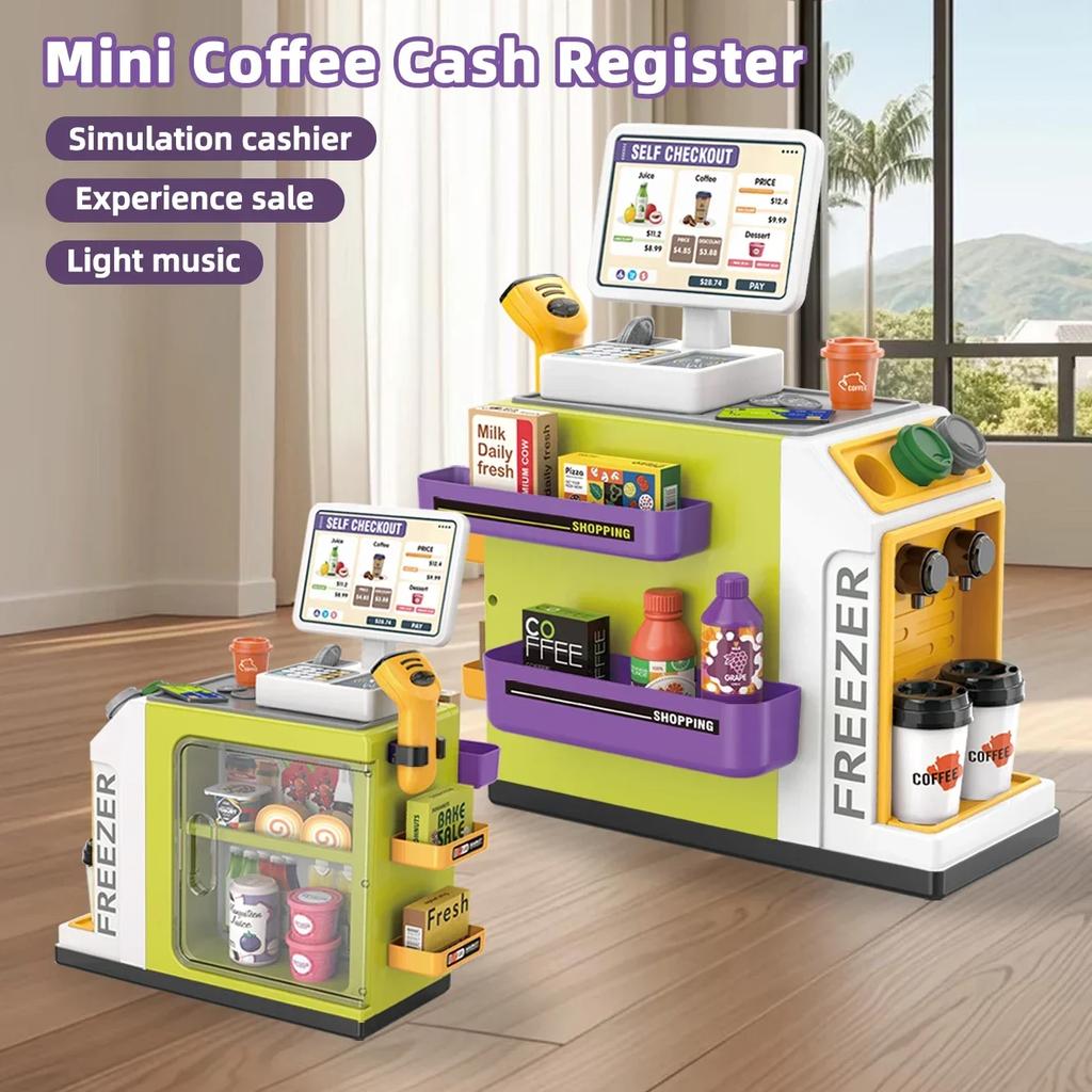 Non-Toxic Cash Register Toy Simulation Electric Coffee Machine Role Pretend Play Set Kids Calculator Miniature Food Toys For Children Gifts