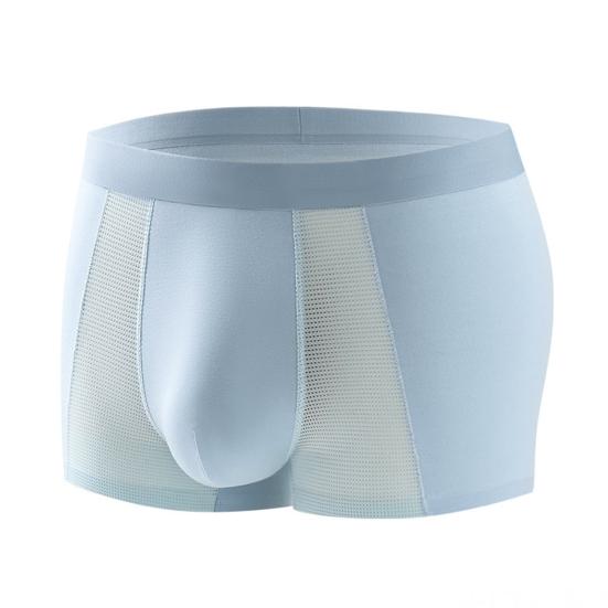 Men Boxer Briefs Mid-rise Elastic Waistband Breathable Mesh Shorts Underwear Solid Color U-Convex