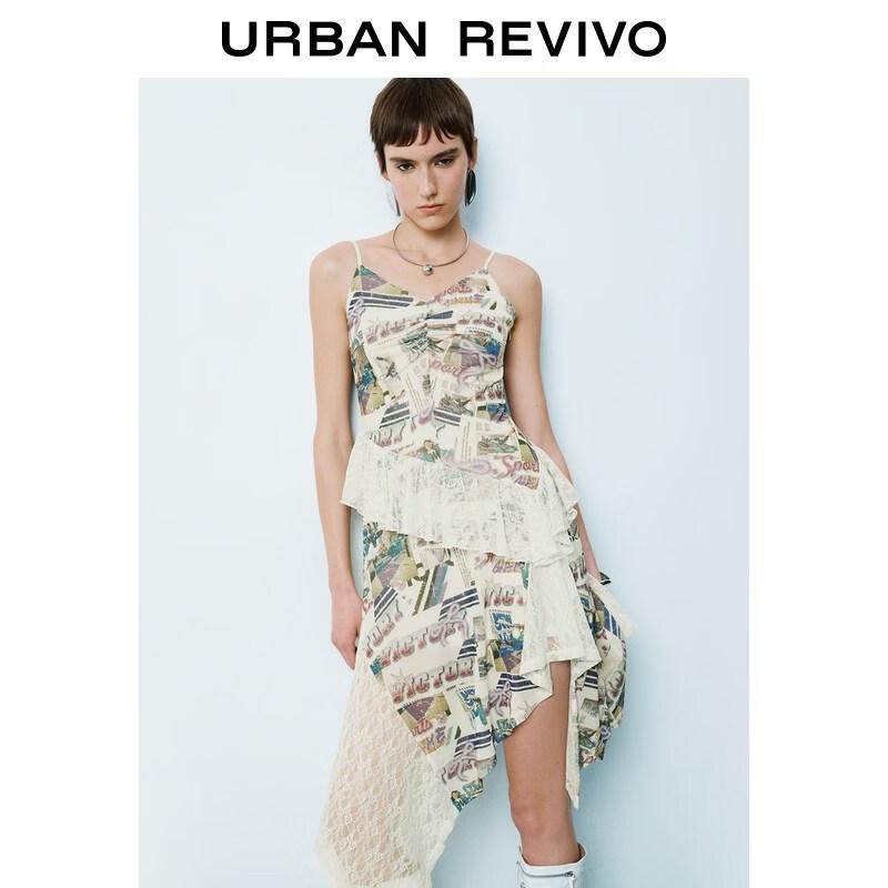 UR2026 Women s Retro Print Lace Slim Fit Midi Dress XL