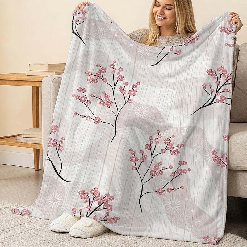 Soft Flannel Blanket – Cherry Blossom Series, Solid Color, Warm & Skin-Friendly, Elegant for Home Leisure, Ideal for Halloween & Christmas