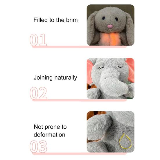 Yousheng Breathing Stuffed Animal with Music & Light Sensory Soothing Plush Toy for Sleep Interactive Elephant Rabbit Toy for Kids Baby Soother