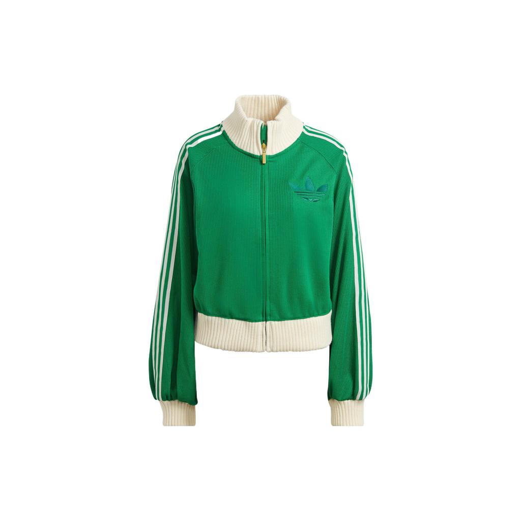 Adidas Originals Trefoil Embroidered Logo Stripe Color Block Zip-Up Sports Jacket Women Jacket Green IB2025